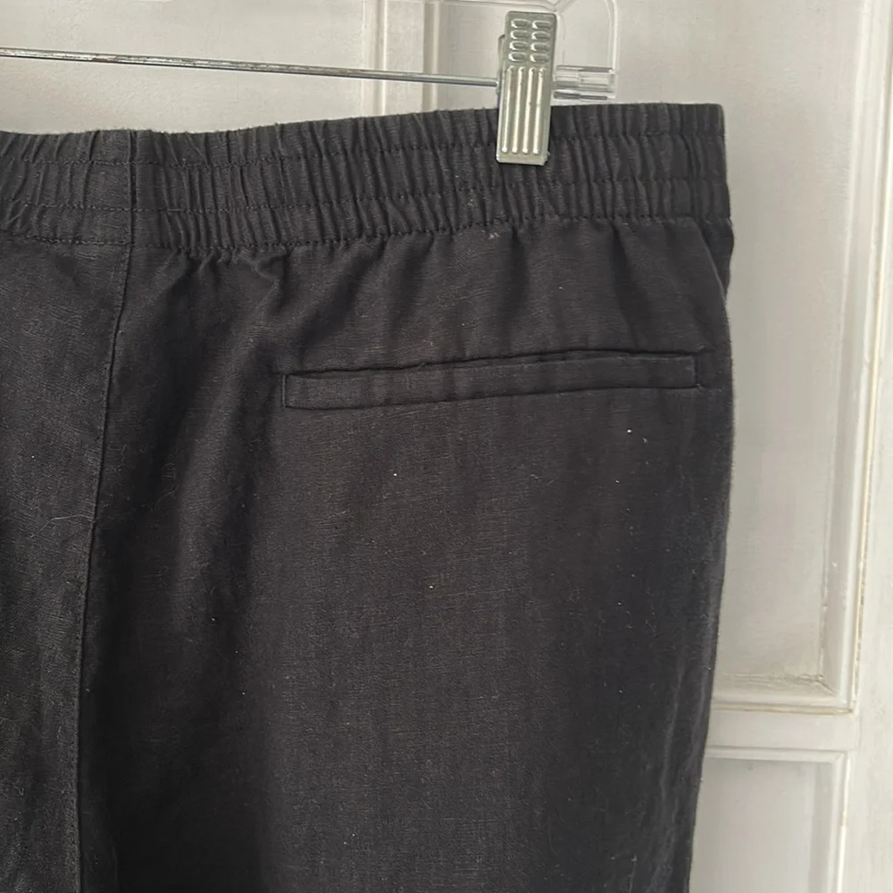 H&M Regular Fit Elastic Waist Linen Pull On Pants with Pockets in Black - XL